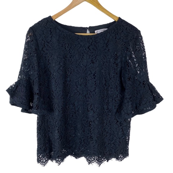 Nanette Lepore Tops - Nanette Lepore Black Lace Blouse Top Women’s Size S Lined Short Sleeves